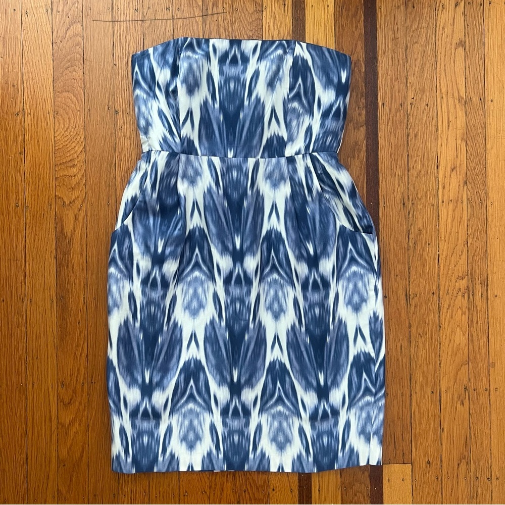 J. Crew collection blue ikat silk strapless dress 2 EUC (see photo) cocktail